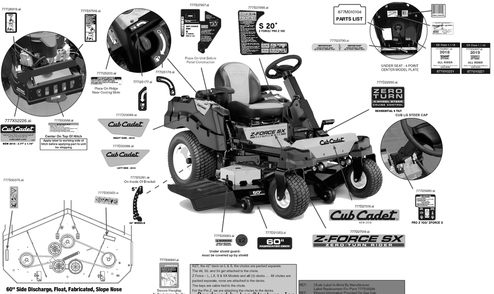 Label Map Diagram and Parts List for Z-FORCESX60KW (17RIDGJD010)(2019) Cub Cadet Lawn Tractor
